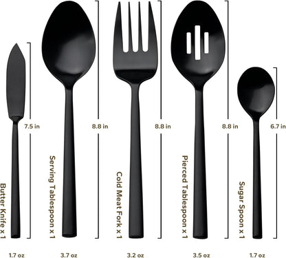 Alata Potter Black 45-Piece Forged Silverware Set with Utensil-Serving Set, Service for 8, Stainless Steel Flatware Set, Modern Design with Satin Finish, Ideal for Home, Kitchen, Party, Camping
