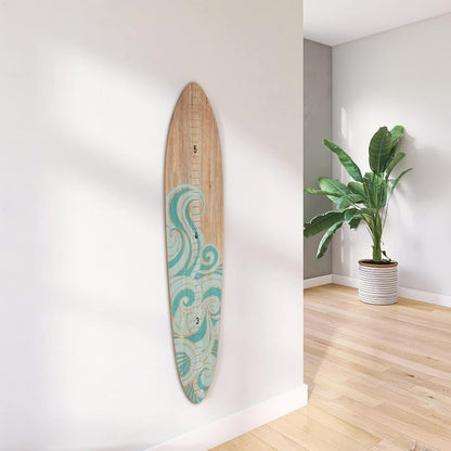 Wooden Surfboard Wall Decor Growth Chart - Surf Board Decor for Kids Room, Wooden Growth Chart for Wall, Surfboard Wall Art, Surfboards for Decoration - Teal Wave (9.5"x 45")