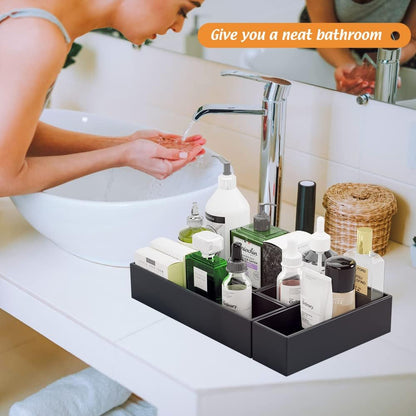 Black Bamboo Drawer Organizer - Silverware&Utensil Holder Organizer for Kitchen Drawers, Multi-Use Drawer Dividers Boxes for Bathroom Counter，Cabinet, Garage, Office Desk, Makeup, Jewelry (9"3"2.5")