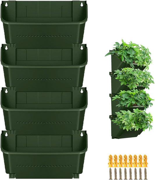 Self-Watering Wall-Mounted Planter Indoor/Outdoor Decor, Wall Planter Indoor Vertical Living Green PlantWall with 4 Pots Easy Installation 12.9''x5.5'' x26.7''