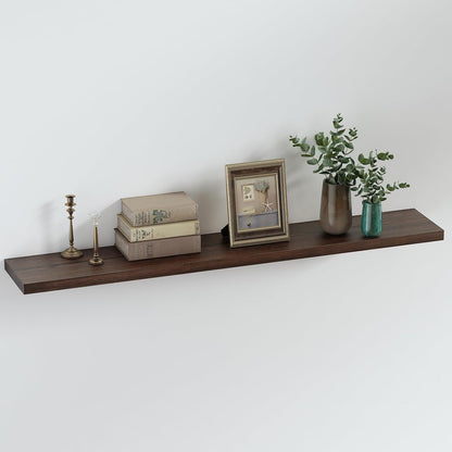 SAUMONIERES Floating Shelves 8 Inch Deep Solid Wood Wide Wall Shelf Set of 1 Wall Mounted for Bedroom Bathroom Living Room Kitchen, 48 Inch Walnut