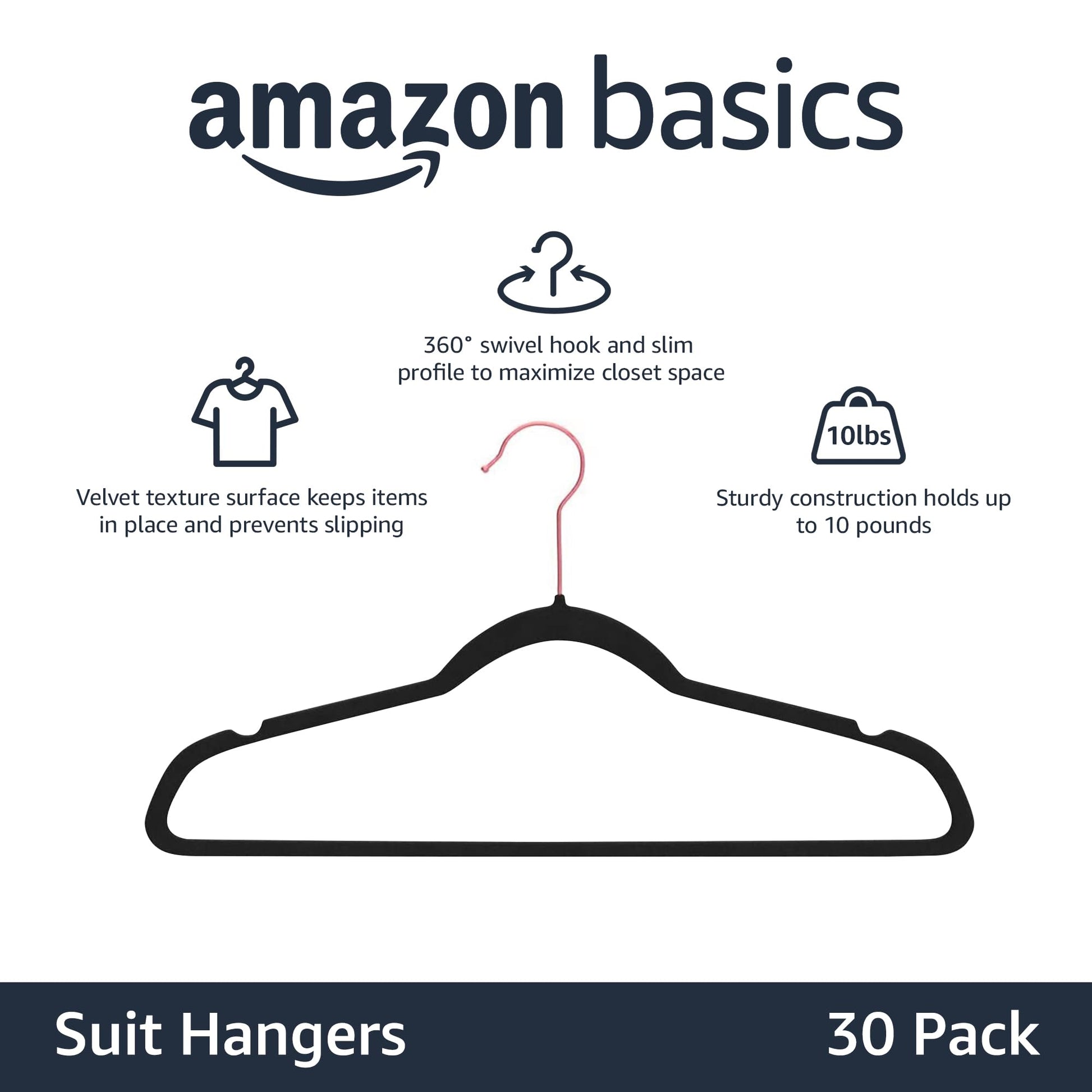 Amazon Basics Slim Velvet Non-Slip Space Saving Sturdy Suit Clothes Hangers, Closet Organizer