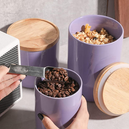 Sweejar Ceramic Food Storage Jar, Stackable Kitchen Canisters, Containers with Airtight Seal Wooden Lid for Serving Coffee Grounds, Coffee Bean, Flour, Tea, Spice and More - 39 Fl Oz (Purple)