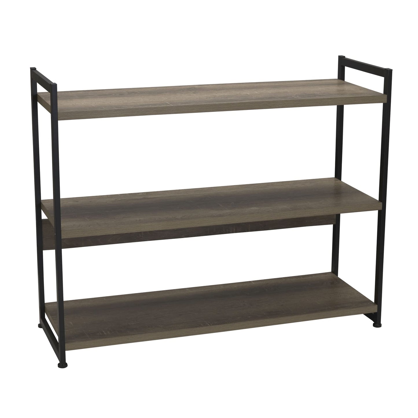 Household Essentials Wide 3‑Shelf Open Storage Bookshelf in Oak Rustic Wood Grain and White Metal