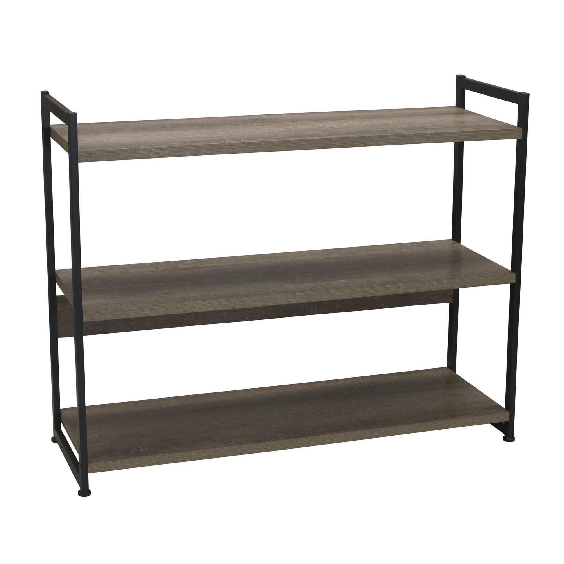 Household Essentials Wide 3‑Shelf Open Storage Bookshelf in Oak Rustic Wood Grain and White Metal