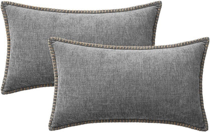 MIULEE Pack of 2 Couch Throw Pillow Covers 12x20 Inch Dark Gray Farmhouse Decorative Pillow Covers with Stitched Edge Soft Chenille Solid Dyed Spring Pillow Covers for Sofa Bed Living Room