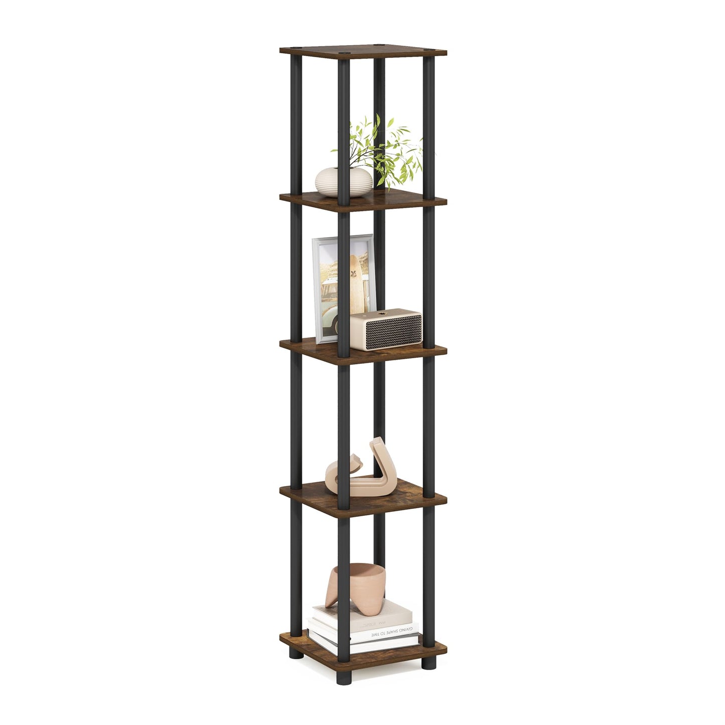 Furinno Turn-N-Tube Storage Shelves, 5-Tier Square Book Shelf, Corner Shelf, Toolless Open Shelves
