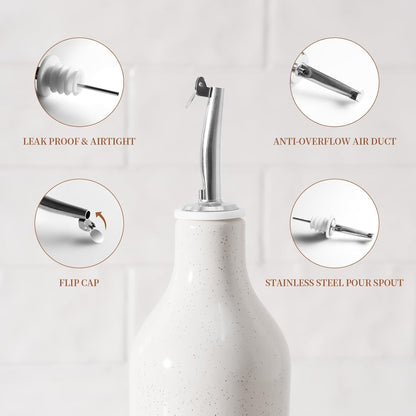 famiware Milkyway 16oz Ceramic Olive Oil Dispenser Bottle, 1 Piece Oil Dispenser for Kitchen with Stainless Steel Pourers, Suitable for Storage Vinegar, Soy Sauce, Coffee Syrup, Liquids, White