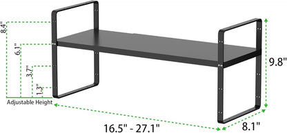 Expandable Cabinet Storage Shelf Stackable Organizer Rack for Kitchen Bathroom Pantry Spice Cupboard Countertop Home Office Desk Heavy Duty Nonslip Black Small 1 Pack