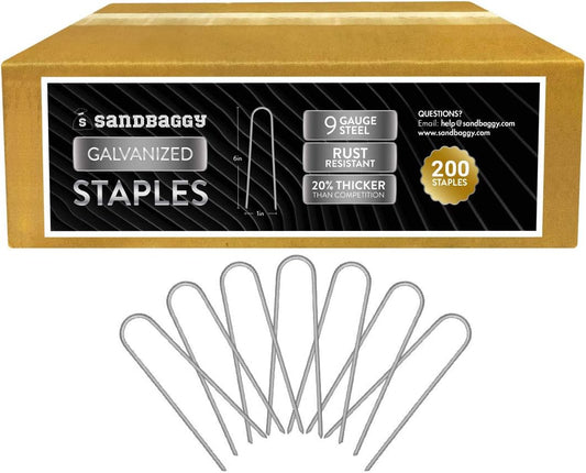 Sandbaggy Galvanized 6-Inch Landscape Staples ~ 9 Gauge Steel - Fabric Pins, Garden Earth Stakes