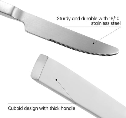 Stainless Steel Flatware Set Hand Forged 18/10 Silverware Set Cutlery Set Silver Cuboid Handle Matte Finished 20 Pieces Service for 4