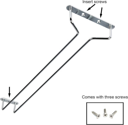 TrueCraftware- 16-Inch Wine Glass Rack Chrome Finish Set of 2- Stemware Rack Wire Hanging Rack Under Cabinet Wine Glass Stemware Holder Glass Storage Hanger Organizer for Kitchen and Bar