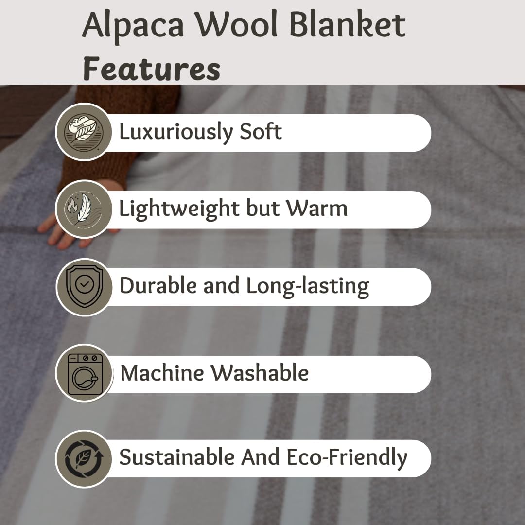 Alpaca Wool Throw Blanket | Super Soft, Lightweight, Breathable and Hypoallergenic | Non-Itchy or Scratchy (Gray White Varicolored, Queen (U.S. Standard))