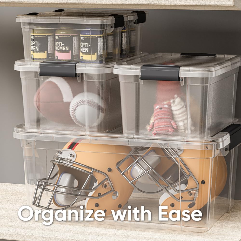 Superio Storage Bins with Lids, Clear Plastic Containers for Organizing, Stackable Totes, BPA Free