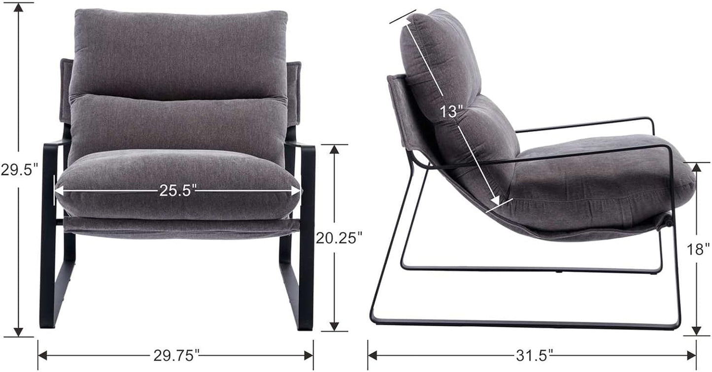 DUOMAY Modern Accent Arm Chair, Comfy Linen Lounge Lazy Chair with Metal Leg, Mid-Century Corner Chair for Living Room Bedroom Office Apartment, Grey