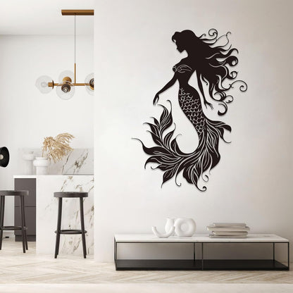 Veplsur Mermaid Metal Wall Art, Metal Mermaid Wall Decor, Marine Biology Wall Decor, Ocean Wall Art, Nautical Wall Hanging, Beach Hanging for Bathroom Bedroom (Gold, 41"x29"|105x75cm)