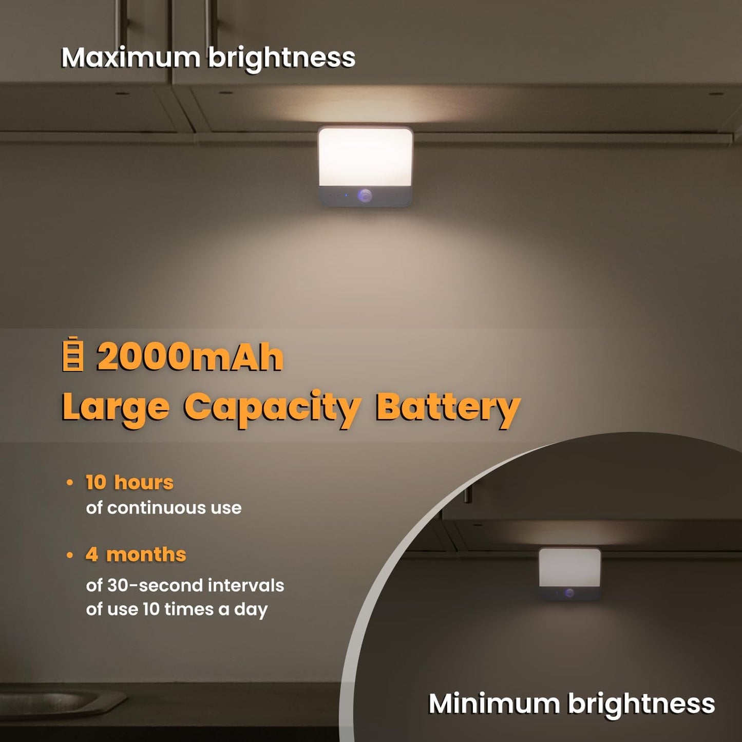 Motion Sensor Light Indoor Rechargeable, Battery Night Light 2000mAh, Motion Activated Night Lights Stick on 2 Pack, Dimmable Stair Lights for Bathroom, Hallway, Kitchen, Traveling