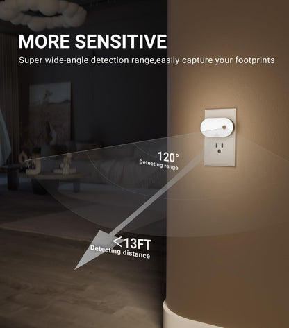Lyridz Plug in Night Light with Motion Sensor, Smart Cool White LED Nightlights with 1-120LM Stepless Adjustable Brightness for Bathroom, Bedroom, Kitchen, Stairs, Hallway, 6 Pack