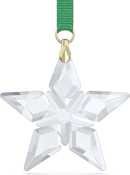 Swarovski Annual Edition 2023 Little Star Ornament with Green Ribbon and Gold-Tone Finished Accents, Part of the Swarovski Annual Edition Collection