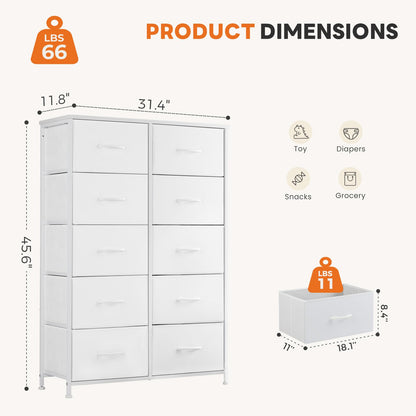 Sweetcrispy 10 Drawer Tall Dresser for Bedroom & Living Room, White