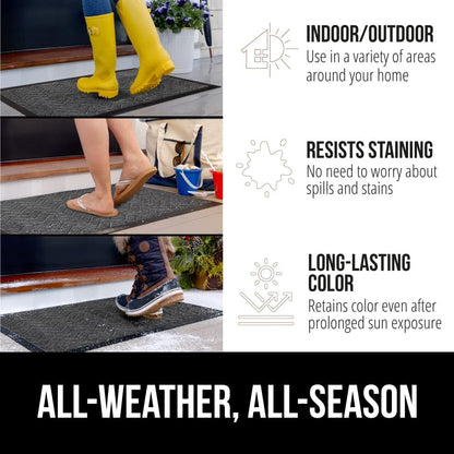 GORILLA GRIP 100% Waterproof All-Season WeatherMax Doormat US Designed Natural Rubber, Stain and Fade Resistant, Low Profile Indoor Outdoor Door Mats, Easy Clean Patio Mat, 17x29, Steel Chevron