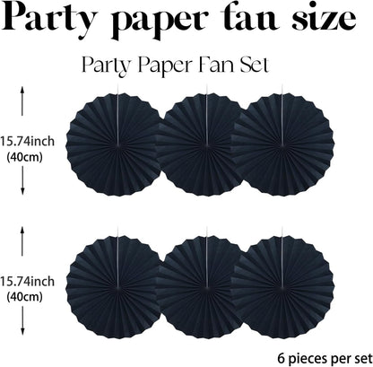 Black Party Decorations,Halloween Decor Events Accessories,Black Birthday Decorations,Anniversary Decorations for Party,Birthday Decorations for Men 16in Hanging Paper Fans 30 Color DIY Set(Black)