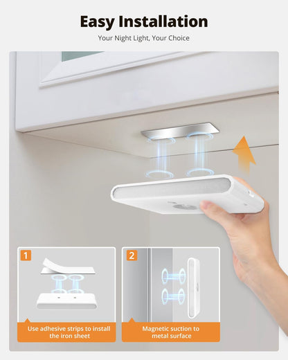 wowatt Rechargeable Motion Sensor Night Light, White Automatic Lights with Magnetic Mount, Dimmable Stair Lights Indoor for Stairway, Hallway, Kitchen, Bathroom(3 Packs)