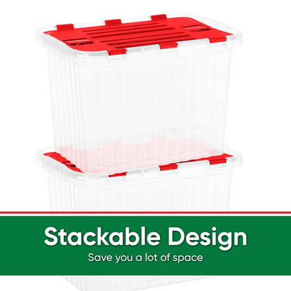 Superio Red Storage Box with Red Hinged Lids, Plastic Container Bins for Organizing with Attached