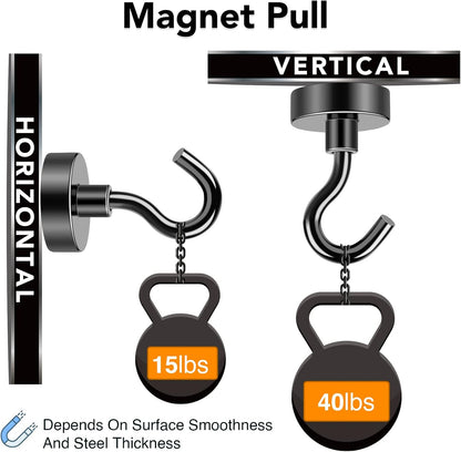 MIKEDE Magnetic Hooks, 40Lbs Strong Neodymium Black Magnet Hook for Hanging, Heavy Duty Magnetic Hooks Classroom Must Have, Magnet with Hooks for Home, Kitchen, Workplace, School - Pack of 10