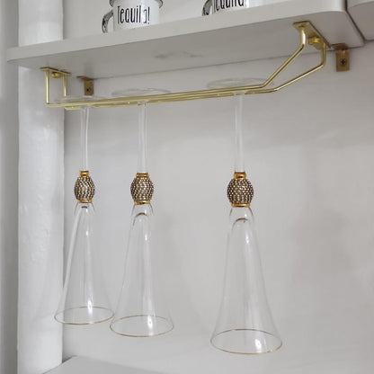 14-Inch Gold Wine Glass Rack, Under Cabinet Wine Glass Holder Stainless Steel Stemware Rack - Hanging Stemware Holder for Cabinet Kitchen Bar, Set of 2