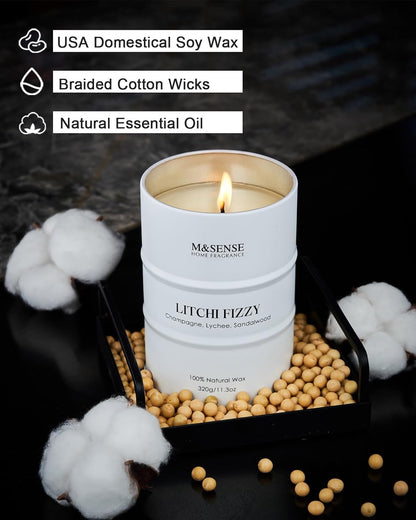 M&SENSE Soy Candles Litchi Fizzy Scented 11.3oz 70 Hour Long Lasting Natural Wax Non Toxic, Summer Candle Cozy Home Decor, Relaxing Aromatherapy Gifts for Women Mom Girlfriend