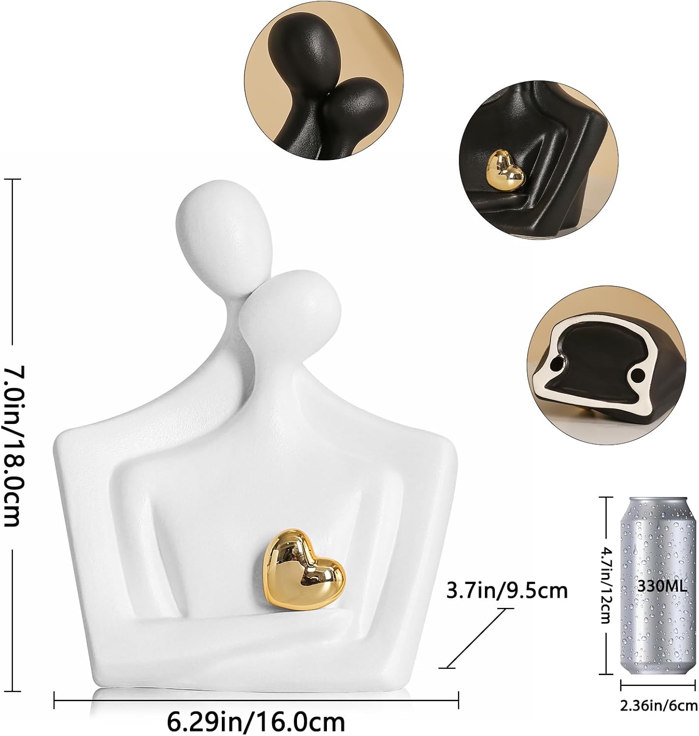 Porcelain Romantic Couple Figurines Statue Black Aesthetic Decorations Hugging Couple Sculptures - Modern Ceramic Sculpture Home Accents for Living Room Bedroom Coffee Table, Desktop, Bookshelf