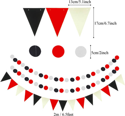 ZERODECO Party Decoration, 21 Pcs Black and Red Hanging Paper Fans Pom Poms Flowers, Garlands String Polka Dot and Triangle Bunting Flags for Minnie Mouse Birthday Parties Baby Showers Wedding