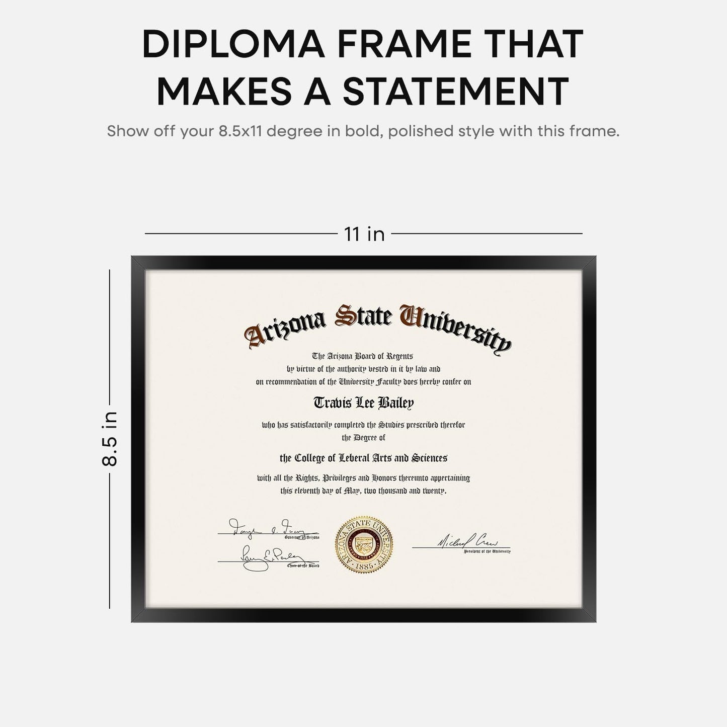 Homeforia Black Diploma Frame 8.5 x 11, High End Metal 8.5x11 Certificate Frames, 11x8.5 inch Document Frame for Wall or Tabletop, 8.5 by 11 Award Letter Size Frame, Tempered Glass, Wall Kit, Set of 1