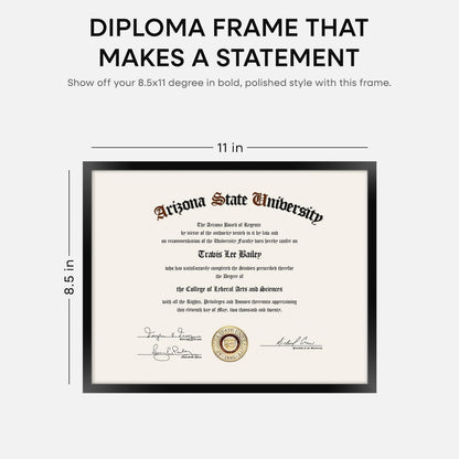 Homeforia Black Diploma Frame 8.5 x 11, High End Metal 8.5x11 Certificate Frames, 11x8.5 inch Document Frame for Wall or Tabletop, 8.5 by 11 Award Letter Size Frame, Tempered Glass, Wall Kit, Set of 1