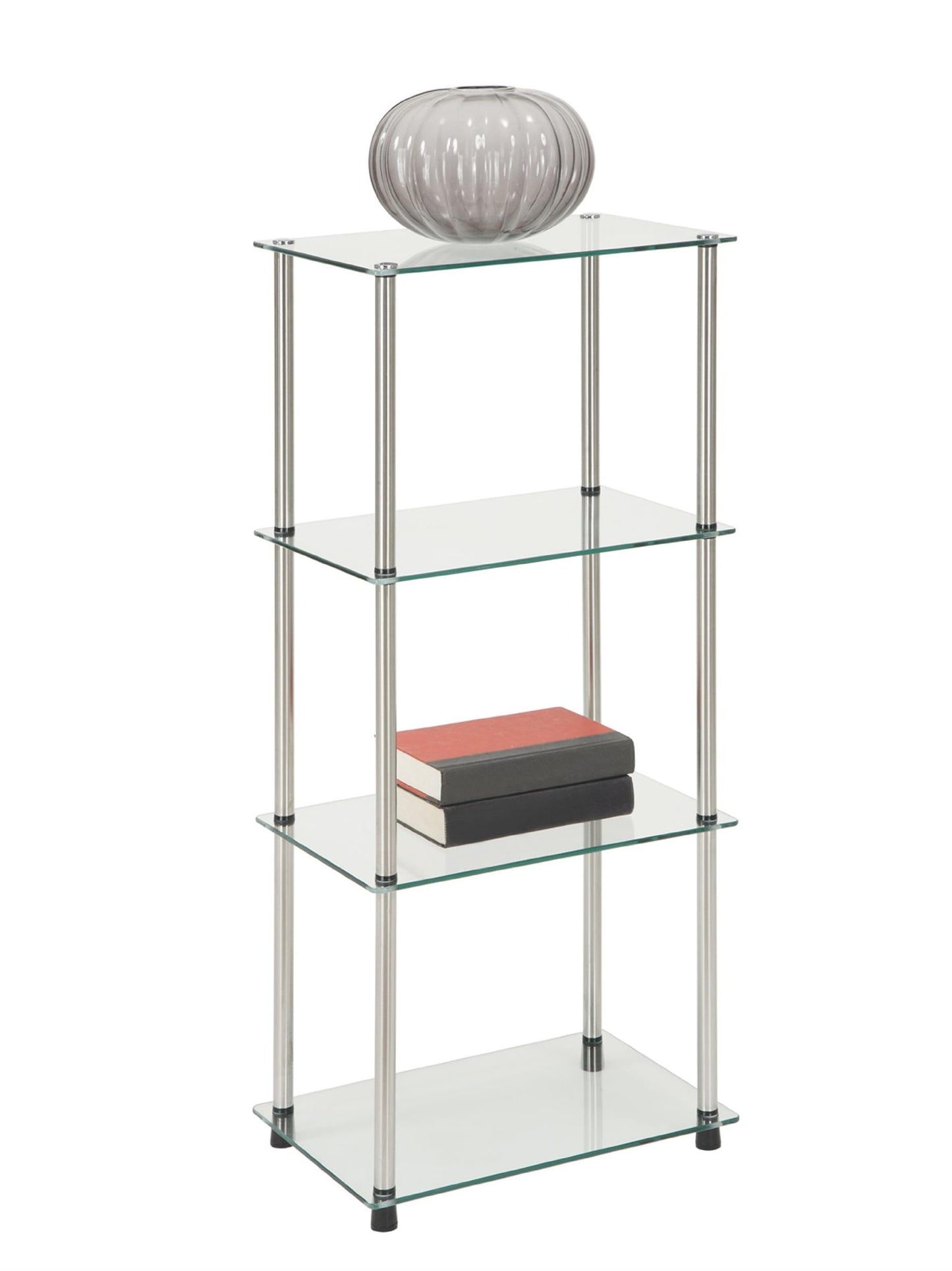 Convenience Concepts Designs2Go Classic Glass 4-Tier Tower 17.75" - Modern Media Stainless Steel