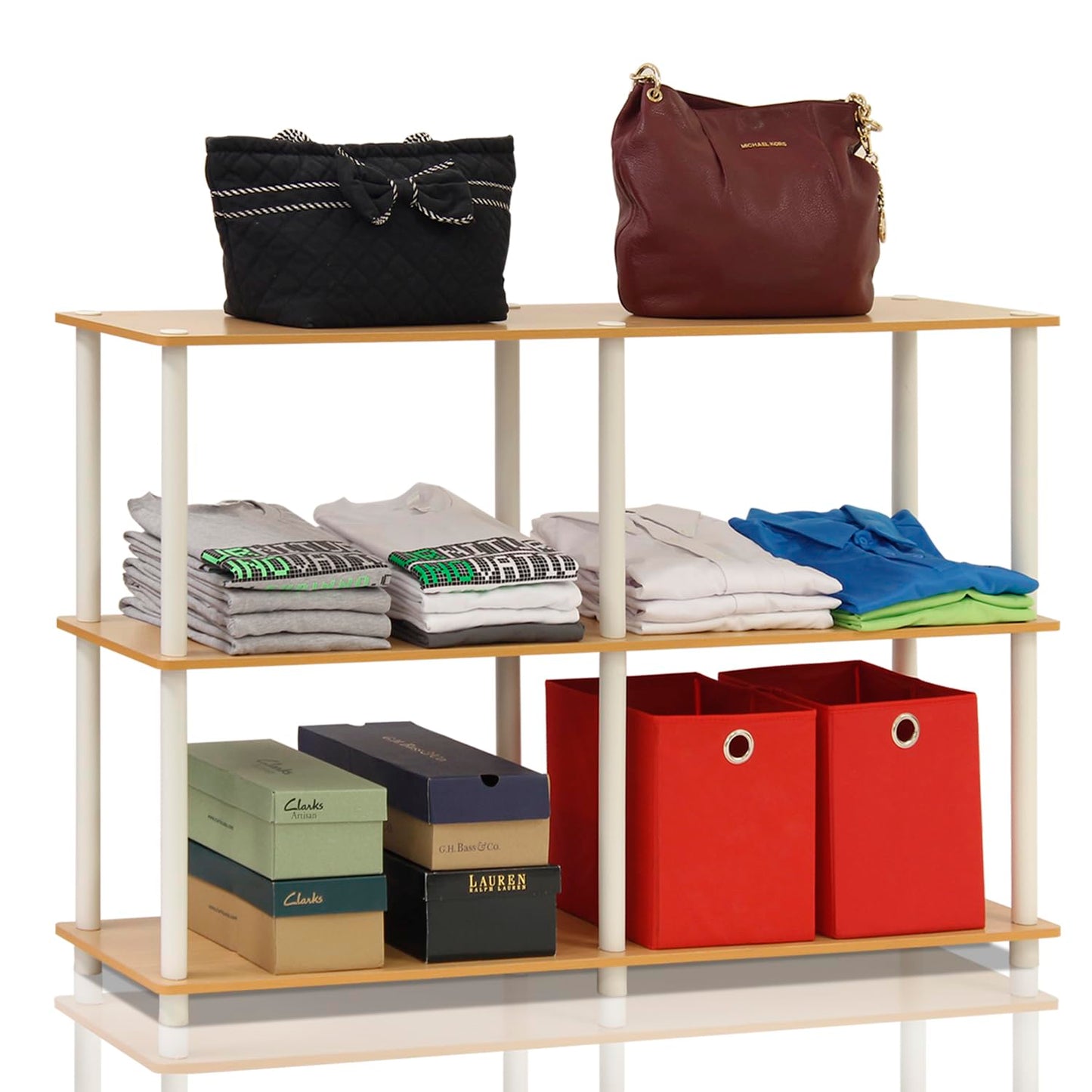Furinno TURN-N-TUBE Storage Shelves, 3-Tier 47.4 Wide Book Shelf, Corner Shelf, Toolless Open