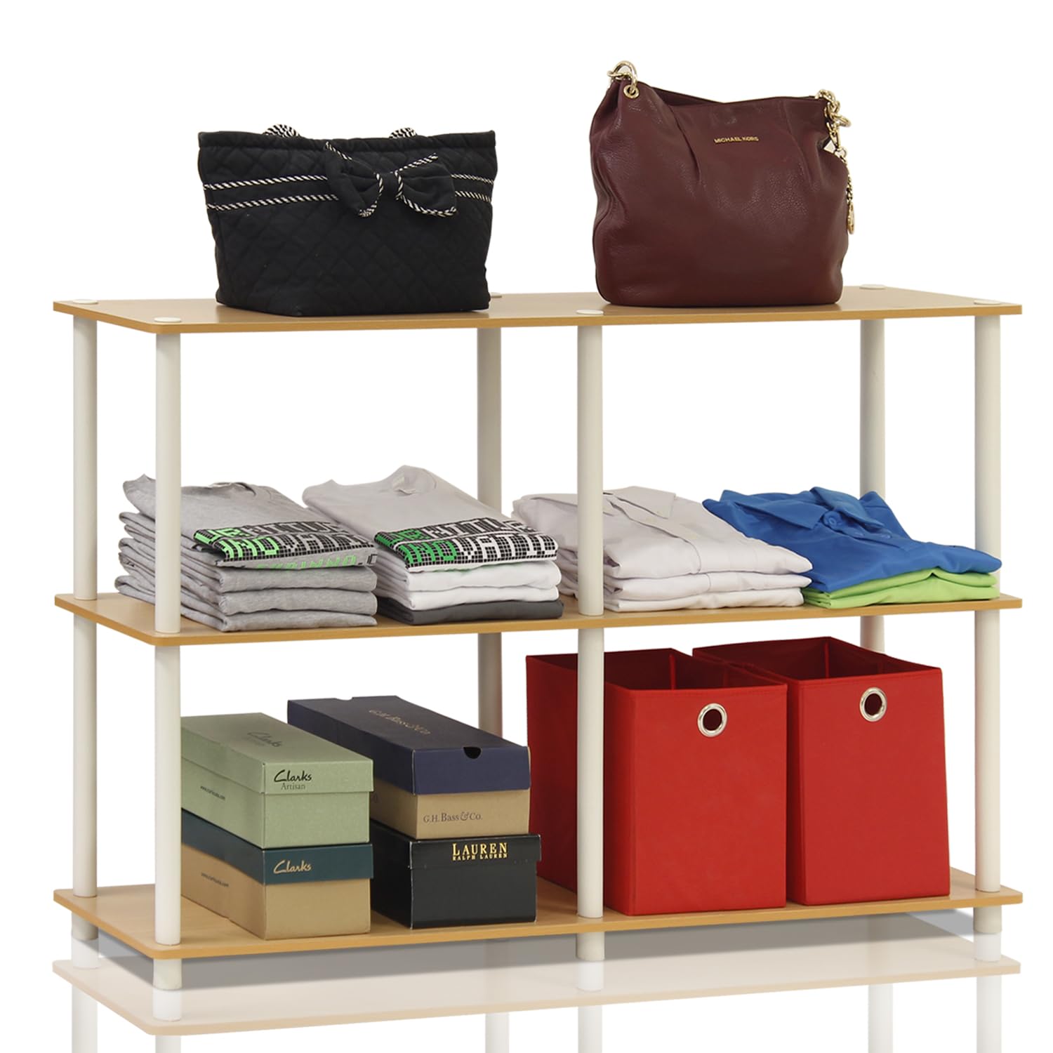 Furinno TURN-N-TUBE Storage Shelves, 3-Tier 47.4 Wide Book Shelf, Corner Shelf, Toolless Open