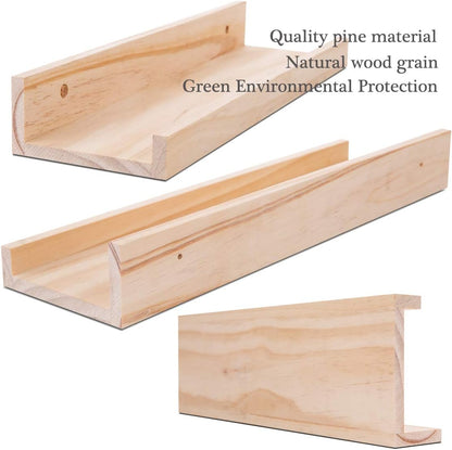 AZSKY Picture Ledge Shelf, Small Floating Shelves Set of 2, 16 Inches Nursery Book Shelves for Toys Storage, Kids Bookshelf Wall Mounted for Living Room Bedroom Decor Books Photo Frames,Natural