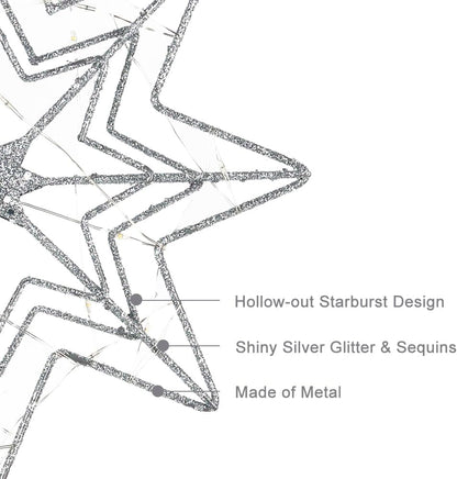 hogardeck Christmas Tree Topper, Glittered Silver 8-Pointed Star Tree Topper for Christmas Treetop, 20 LED Timer Sparkling Tree Toppers for Christmas Tree Decorations