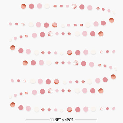 Rose Gold Party Decorations Dusty Pink Circle Dots Garland Blush Pink Hanging Paper Polka Dot Streamer for Birthday Wedding Bridal Shower Bachelorette Engagement Baby Shower Anniversary Party Supplies