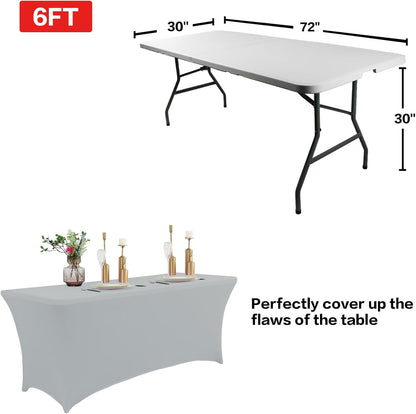 IVAPUPU 6FT Table Cloth for Rectangular Fitted Events Stretch Grey Table Covers Washable Cover Spandex Tablecloth Protector for Party, Wedding, Cocktail, Banquet, Festival