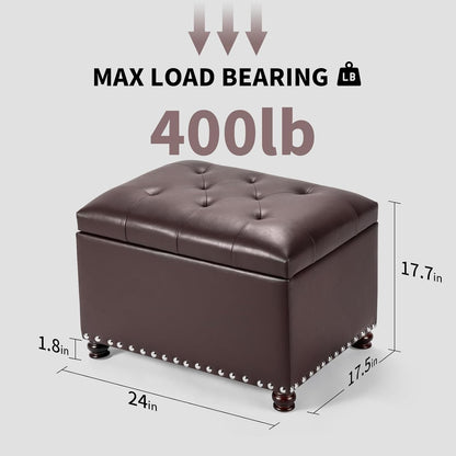 Joveco Leather Storage Ottoman Bench Rectangle 24 Inch Foot Rest Ottomans Stool for Living Room Bedroom(Brown)
