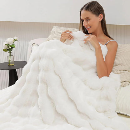 UKELER White Faux Fur Throw Blanket Large Super Soft Fluffy Bed Blankets Throws for Bedroom, Living Room, Couch, Sofa, Office, Camping Plush Furry Blanket 60''x80''