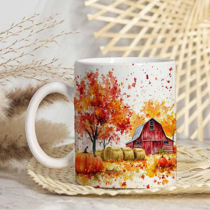Fall Farm Coffee Mug - Farm Lover Mugs Gifts for Women Men - Autumn Decor Gifts For Home Farmhouse Thanksgiving - 11oz Printed Ceramic Mug (White)