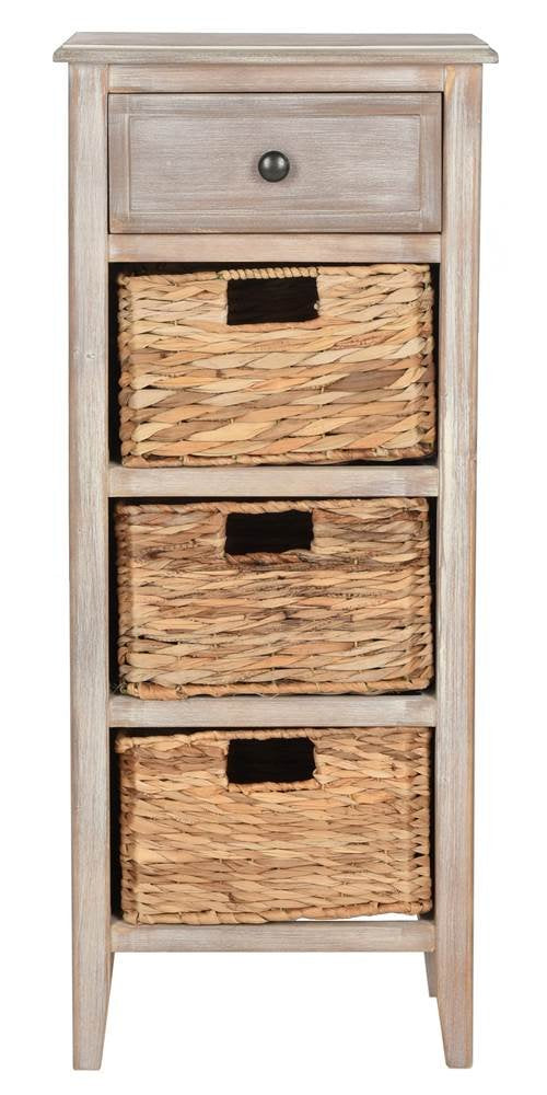SAFAVIEH Furniture - Michaela 1-Drawer Storage Unit - White Washed - Solid Wood - Farmhouse Basket