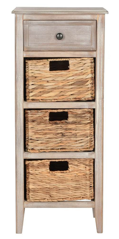 SAFAVIEH Furniture - Michaela 1-Drawer Storage Unit - White Washed - Solid Wood - Farmhouse Basket
