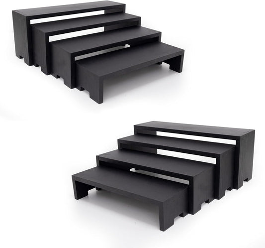 Large Display Wood Risers Wooden Stand 8 Tier Wood Racks Decorative Rectangular, 2 Set 8 Piece Cupcake Stands Cologne Perfume Organizer Dessert Showcase Items(black)