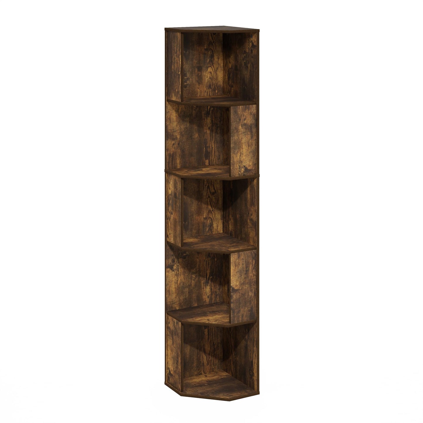 Furinno ECON Corner Shelf, 5-Tier Corner Book Shelf, Standing Storage Shelves, Cube Display Rack