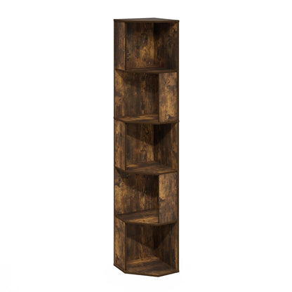 Furinno ECON Corner Shelf, 5-Tier Corner Book Shelf, Standing Storage Shelves, Cube Display Rack